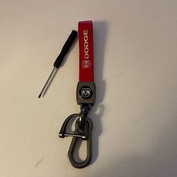 Dodge Logo Key Fob Keychain in Red Leather NWT - Picture 1 of 5